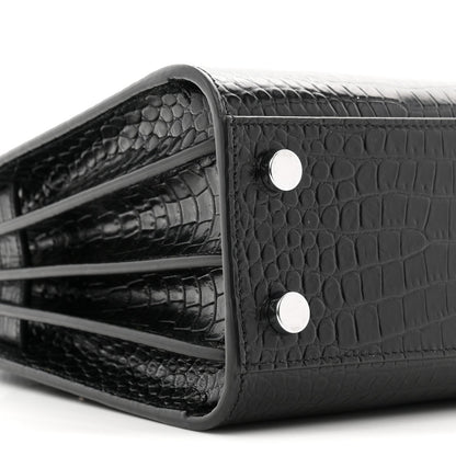 Calfskin Crocodile Embossed Nano Sac De Jour Black