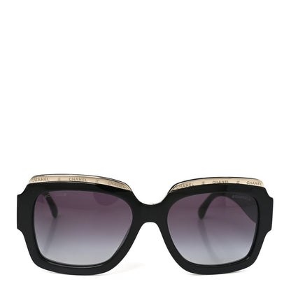 Acetate Rectangle Logo Sunglasses 71506A Black Gold