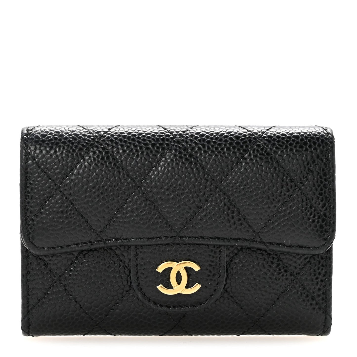 Caviar Quilted Flap Card Holder Black