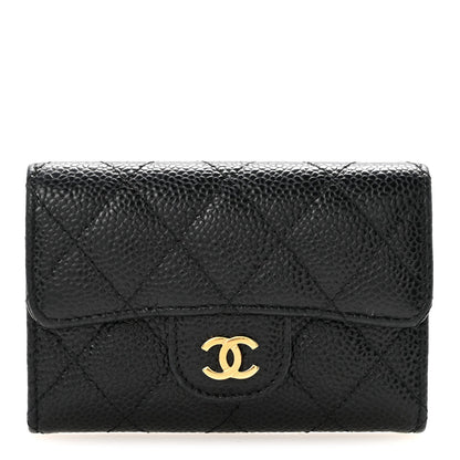 Caviar Quilted Flap Card Holder Black