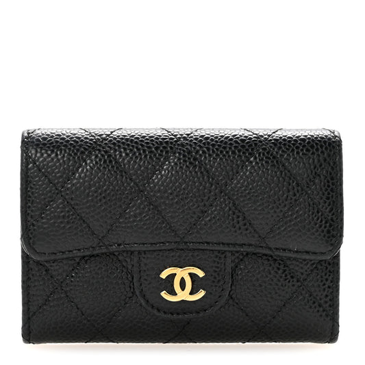 Caviar Quilted Flap Card Holder Black