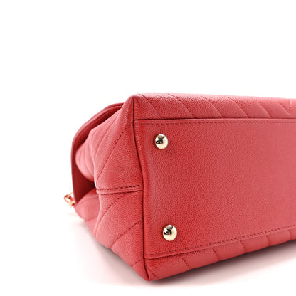 Caviar Chevron Quilted Small Coco Handle Flap Red