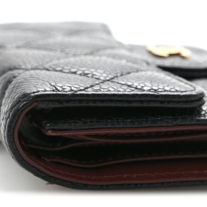 Caviar Quilted Compact Flap Wallet Black