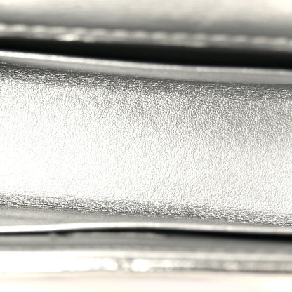 Metallic Lambskin Quilted Mini Chain CC Top Handle Clutch With Chain Silver