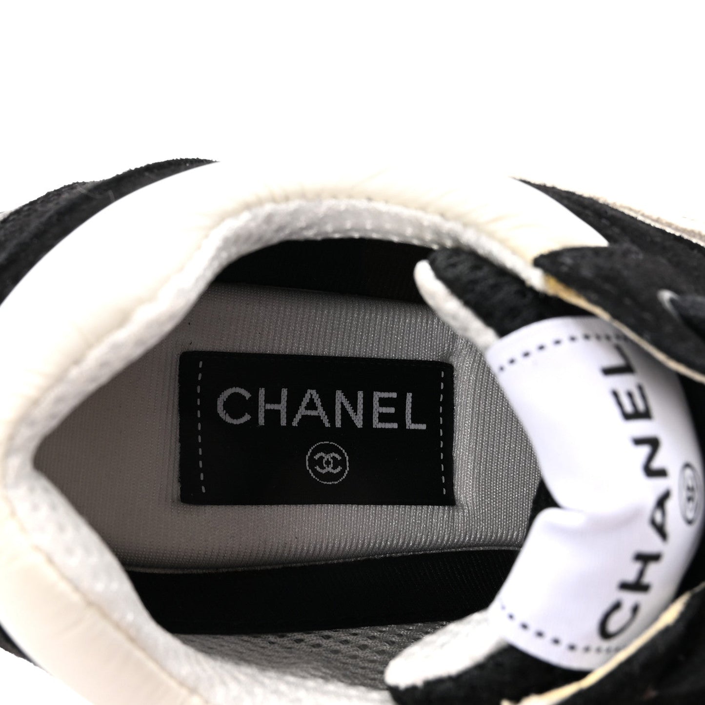 Mesh Suede Grained Calfskin Womens CC Sneakers 37.5 Black White