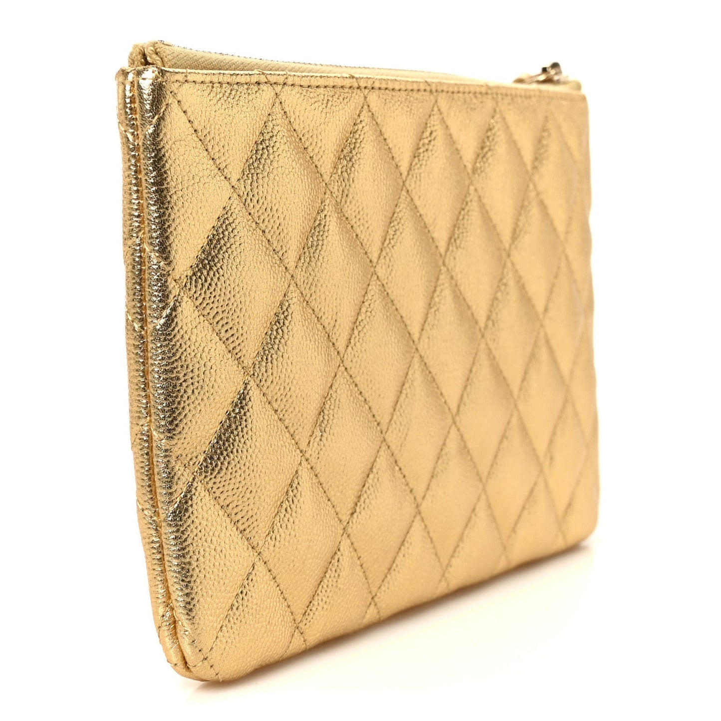 Metallic Caviar Quilted Small Zipped Pouch Gold
