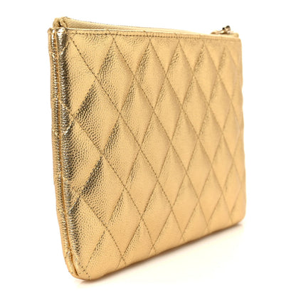 Metallic Caviar Quilted Small Zipped Pouch Gold