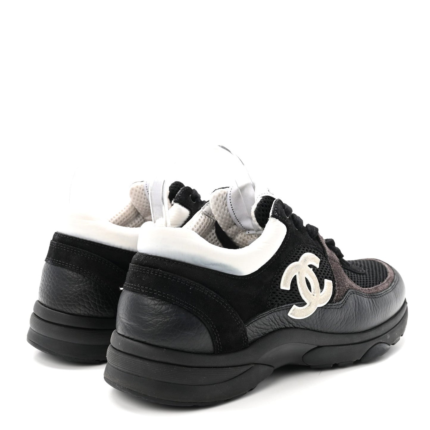 Mesh Suede Grained Calfskin Womens CC Sneakers 40 Black White
