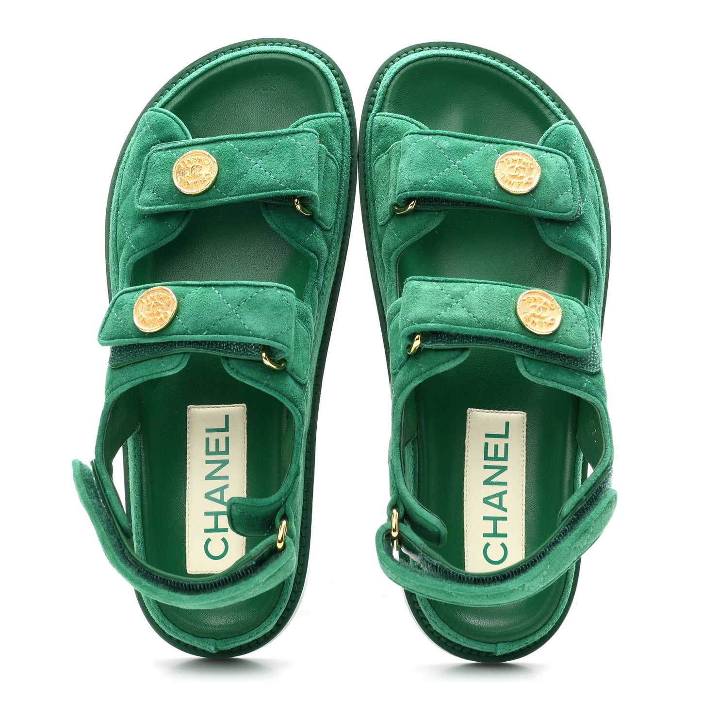 Suede Calfskin Velcro Dad Sandals 37 Blue Green