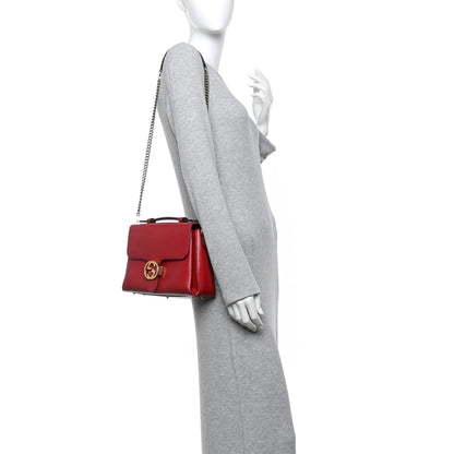 Gucci Dollar Calfskin Interlocking G Top Handle Shoulder Bag Red