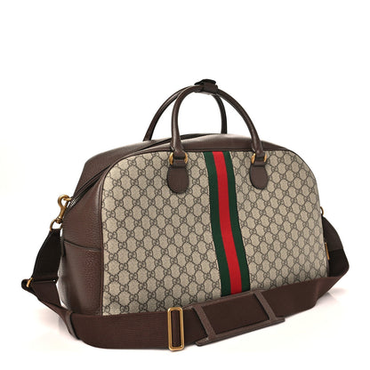 GG Supreme Monogram Textured Dollar Calfskin Web Large Savoy Bowling Bag Beige Ebony New Acero