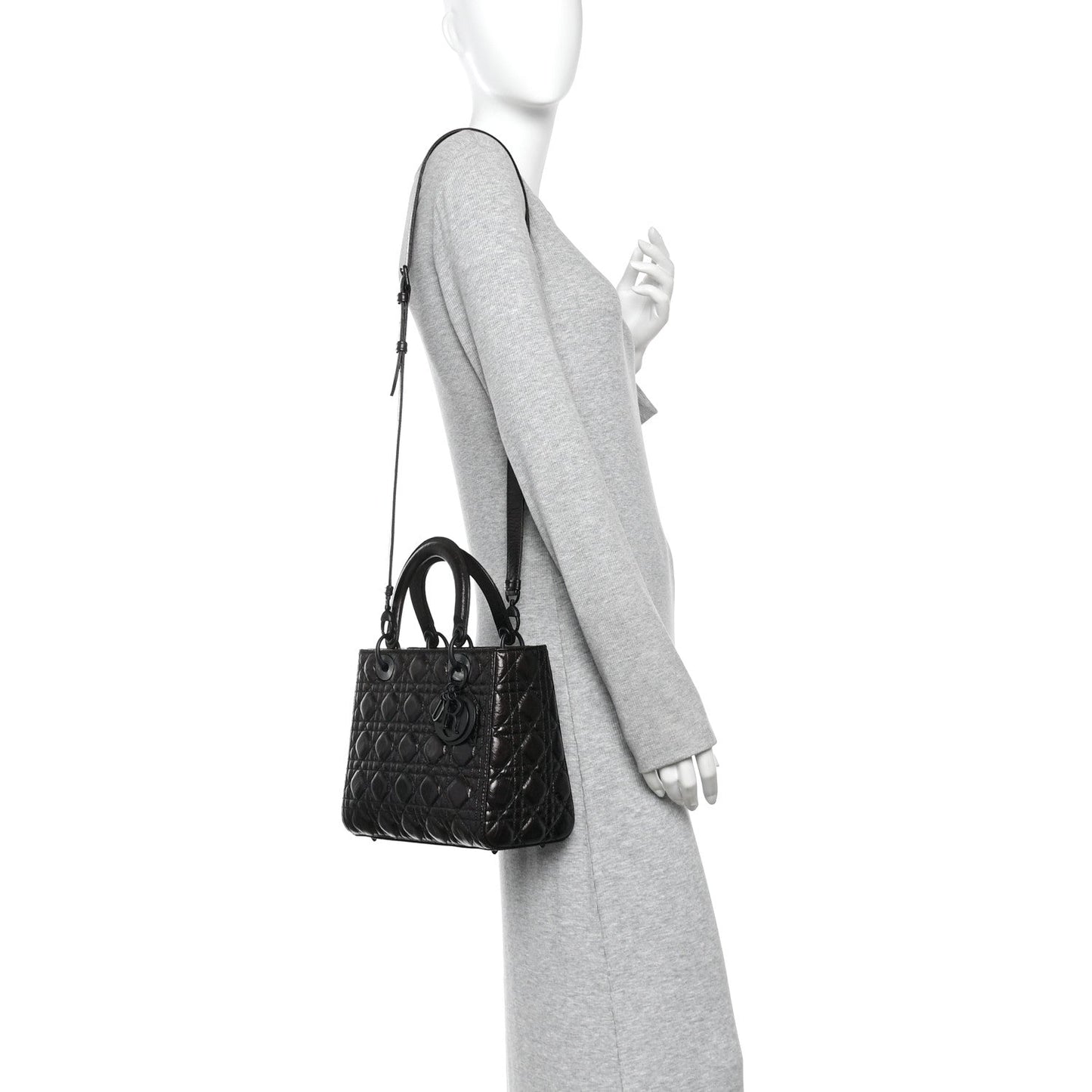 Crinkled Calfskin Cannage Medium Lady Dior Black
