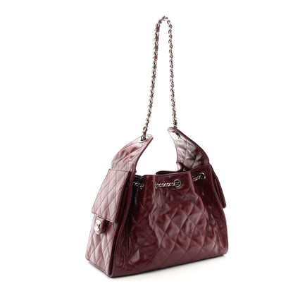 Shiny Calfskin Quilted Small Chanel 25 Handbag Burgundy