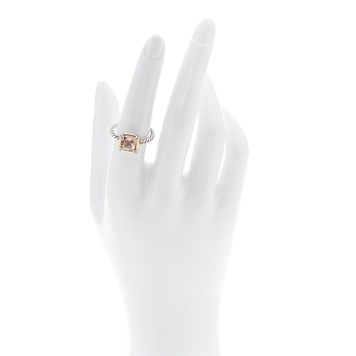 Sterling Silver 18K Yellow Gold Diamond Morganite 7mm Petite Chatelaine Ring 54 6.75