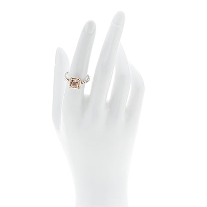 Sterling Silver 18K Yellow Gold Diamond Morganite 7mm Petite Chatelaine Ring 54 6.75
