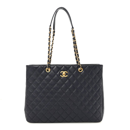 Caviar Quilted Large CC Shopping Tote Navy