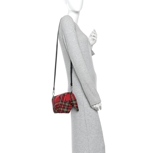 Wool Calfskin Mini Elephant Crossbody Bag Red Tartan