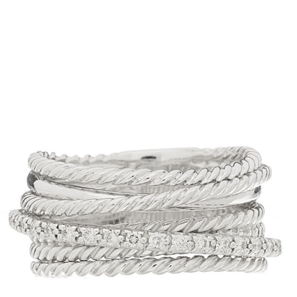 Sterling Silver Diamond 12mm Wide Crossover Cable Ring 54 7