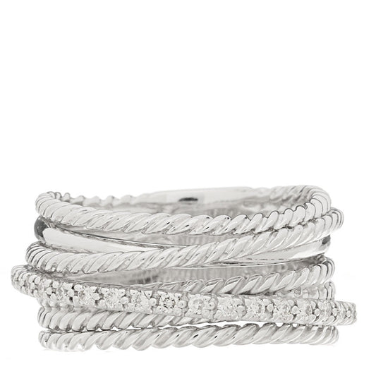 Sterling Silver Diamond 12mm Wide Crossover Cable Ring 54 7