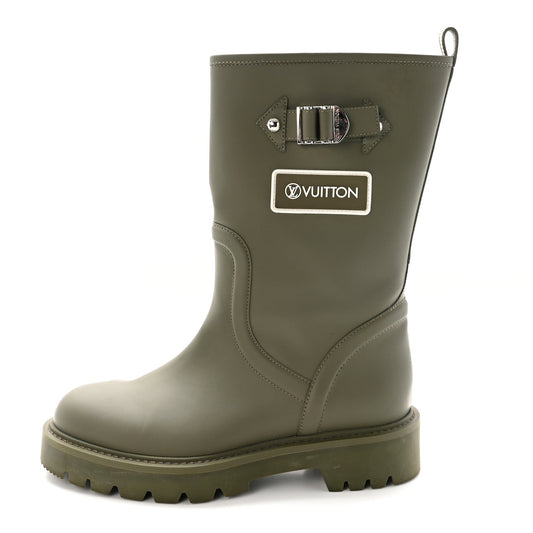 Rubber Calfskin Territory Flat Boots 37 Khaki