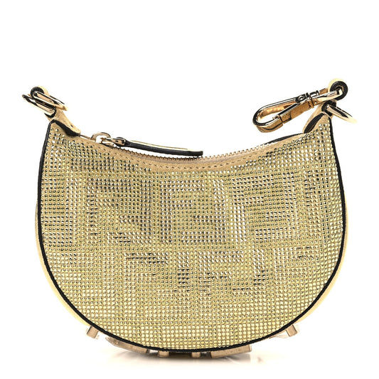 Crystal Vitello Laminato Suede FF Nano Fendigraphy Hobo Charm Platino