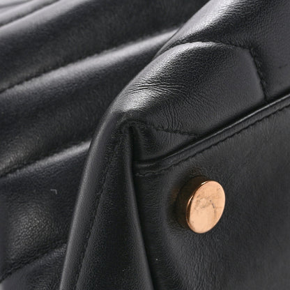 Calfskin Y Quilted Monogram Large Loulou Chain Satchel Black