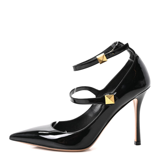 Patent Tiptoe Ankle Strap 100mm Pumps 41 Black