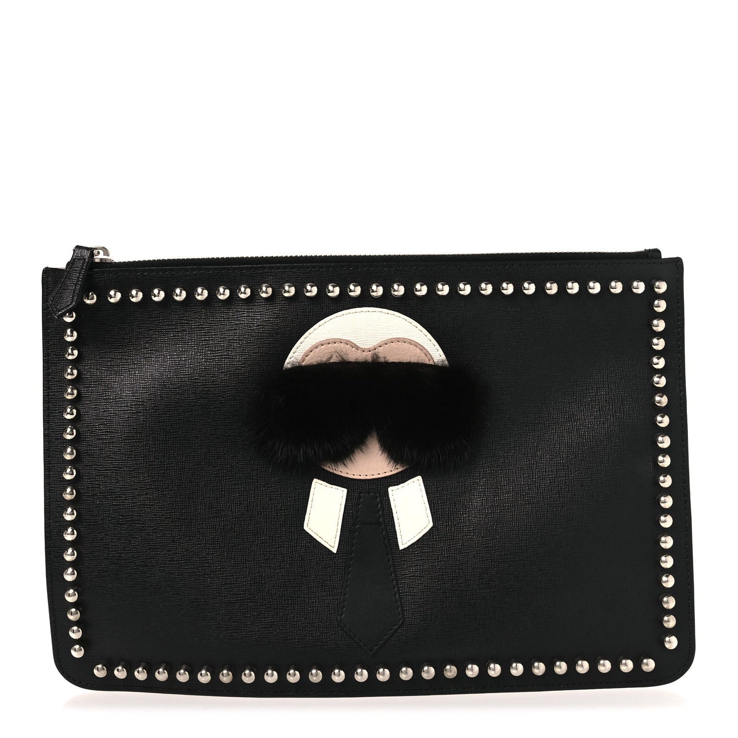 Vitello Elite Flamingo Mink Karlito Studded Pouch Black White Plaster