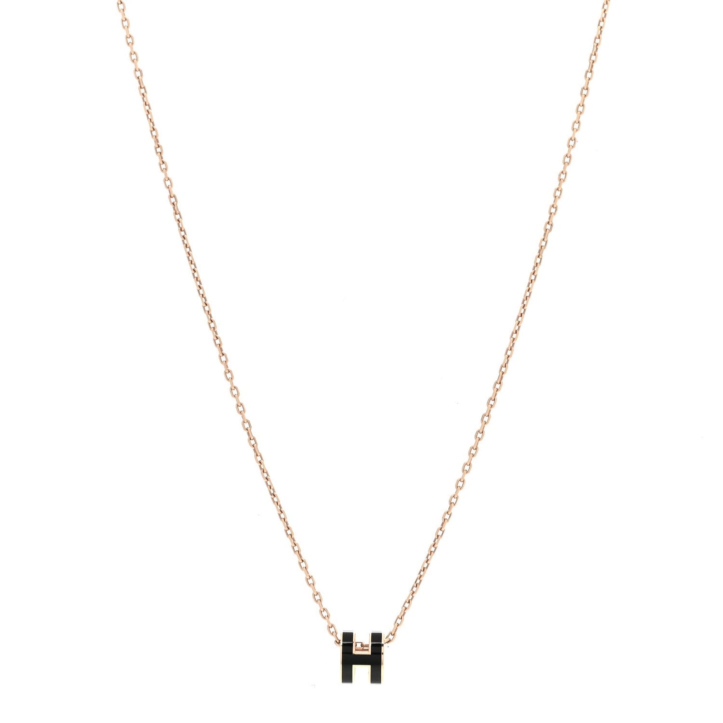 Lacquered Rose Gold Mini Pop H Pendant Necklace Black