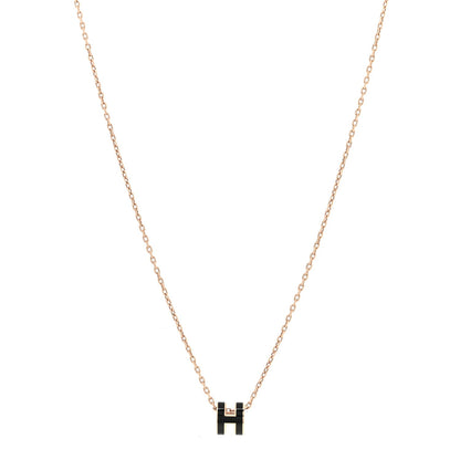 Lacquered Rose Gold Mini Pop H Pendant Necklace Black