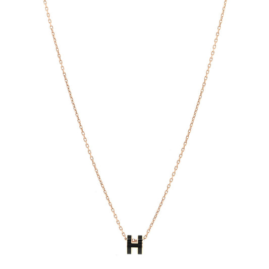 Lacquered Rose Gold Mini Pop H Pendant Necklace Black