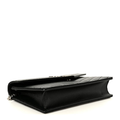 Grain De Poudre Matelasse Chevron Monogram Envelope Chain Wallet Black