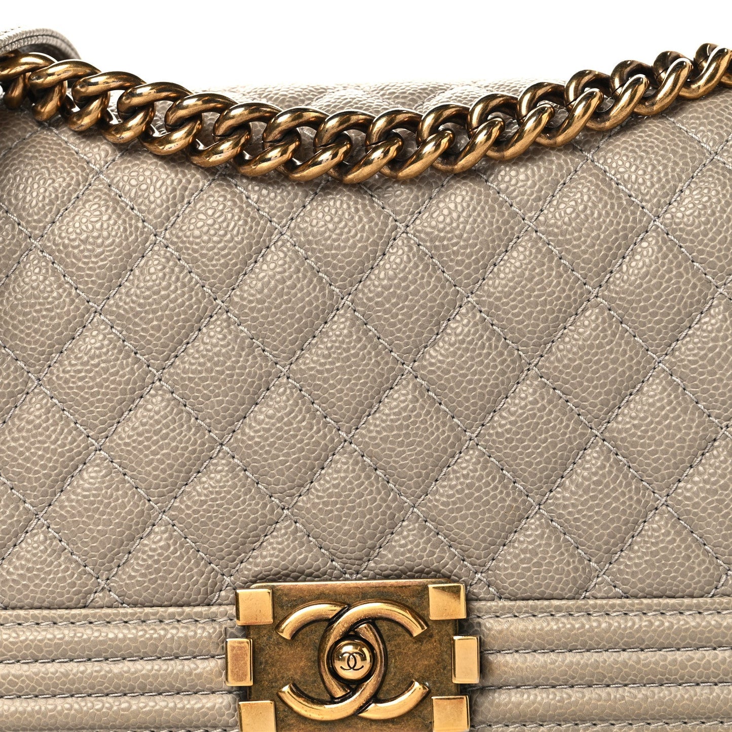 Caviar Quilted Medium Boy Flap Grey