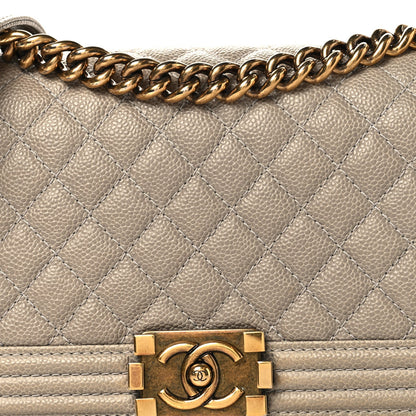 Caviar Quilted Medium Boy Flap Grey