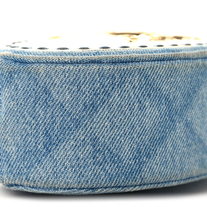 Denim Printed Chain Clutch Dark Blue
