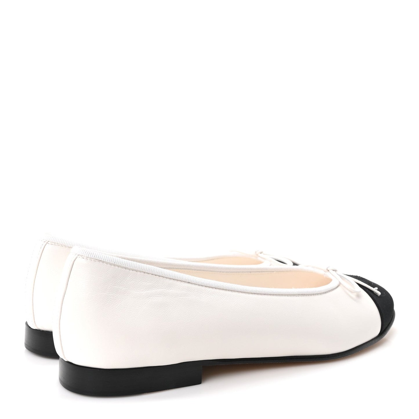 Calfskin Grosgrain Cap Toe CC Ballerina Flats 39.5 Ivory Black