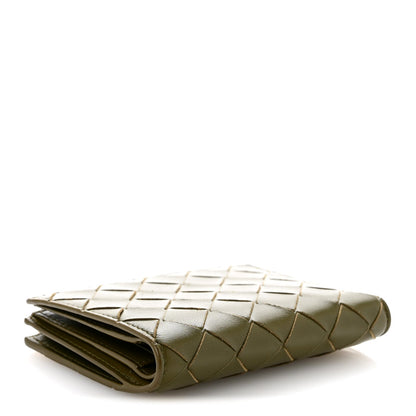 Nappa Intrecciato Small Bi-Fold Zip Wallet Kaki Fondent
