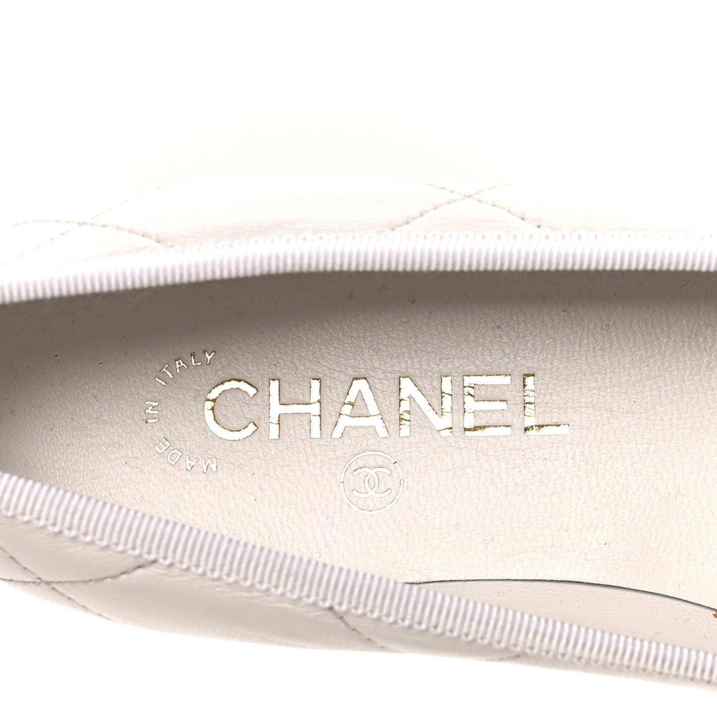 Lambskin Quilted CC Cambon Ballet Flats 37 White Black