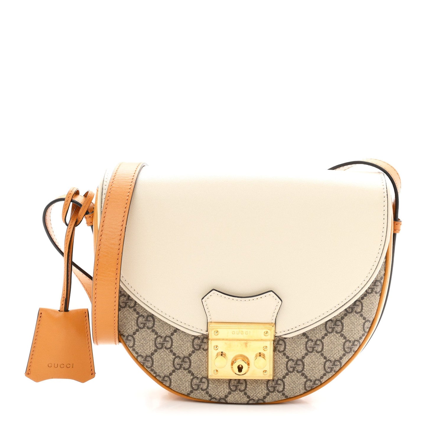 GG Supreme Monogram Calfskin Small Padlock Messenger Shoulder Bag Beige Mystic White Sun Oil