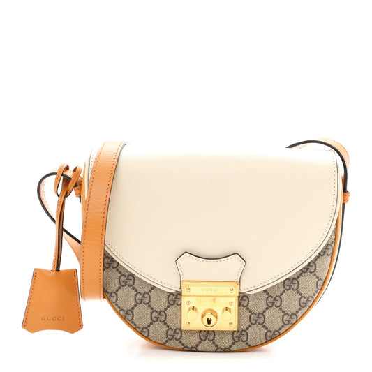 GG Supreme Monogram Calfskin Small Padlock Messenger Shoulder Bag Beige Mystic White Sun Oil