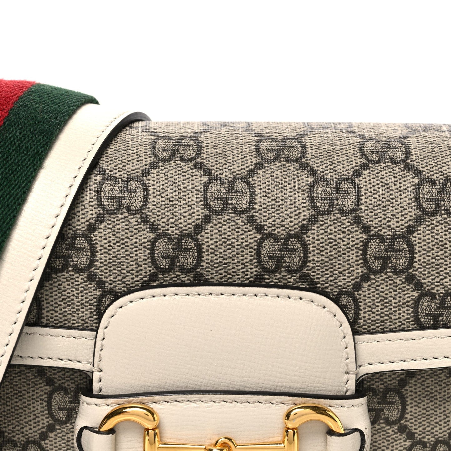 GG Supreme Monogram Web Mini Horsebit 1955 Shoulder Bag Beige Mystic White
