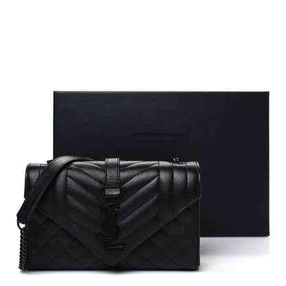 Grain De Poudre Textured Mixed Matelasse Triquilt Small Monogram Monochrome Satchel Black