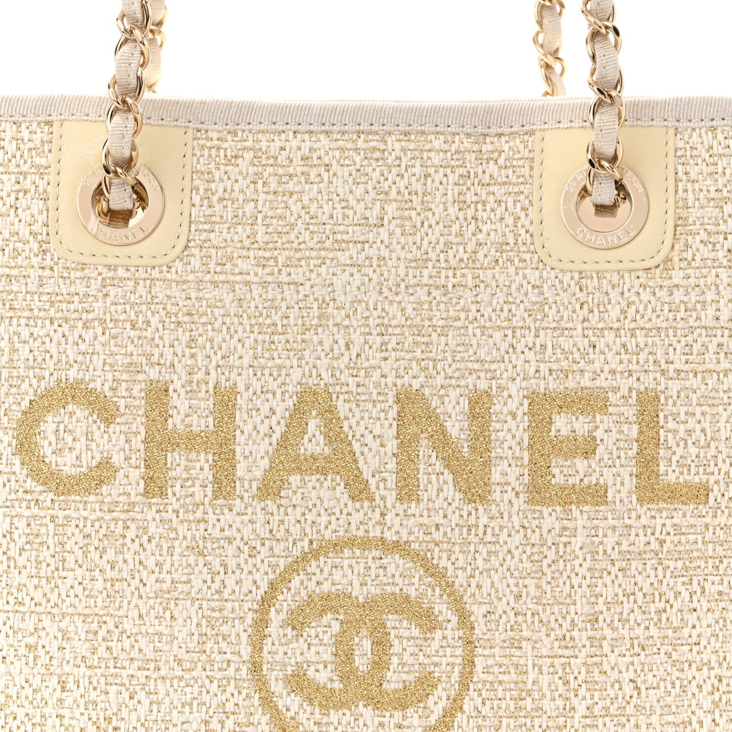 Lurex Boucle Mini Deauville Tote White