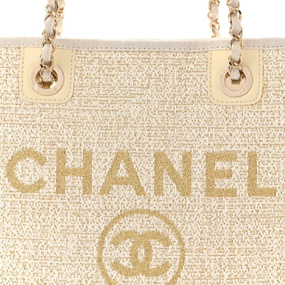 Lurex Boucle Mini Deauville Tote White