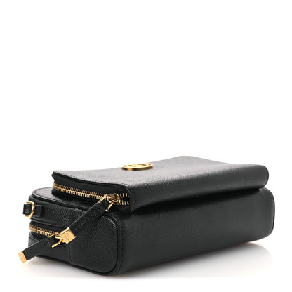 Grained Calfskin Caro Double Pouch Black