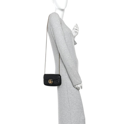Calfskin Matelasse Super Mini GG Marmont Shoulder Bag Black