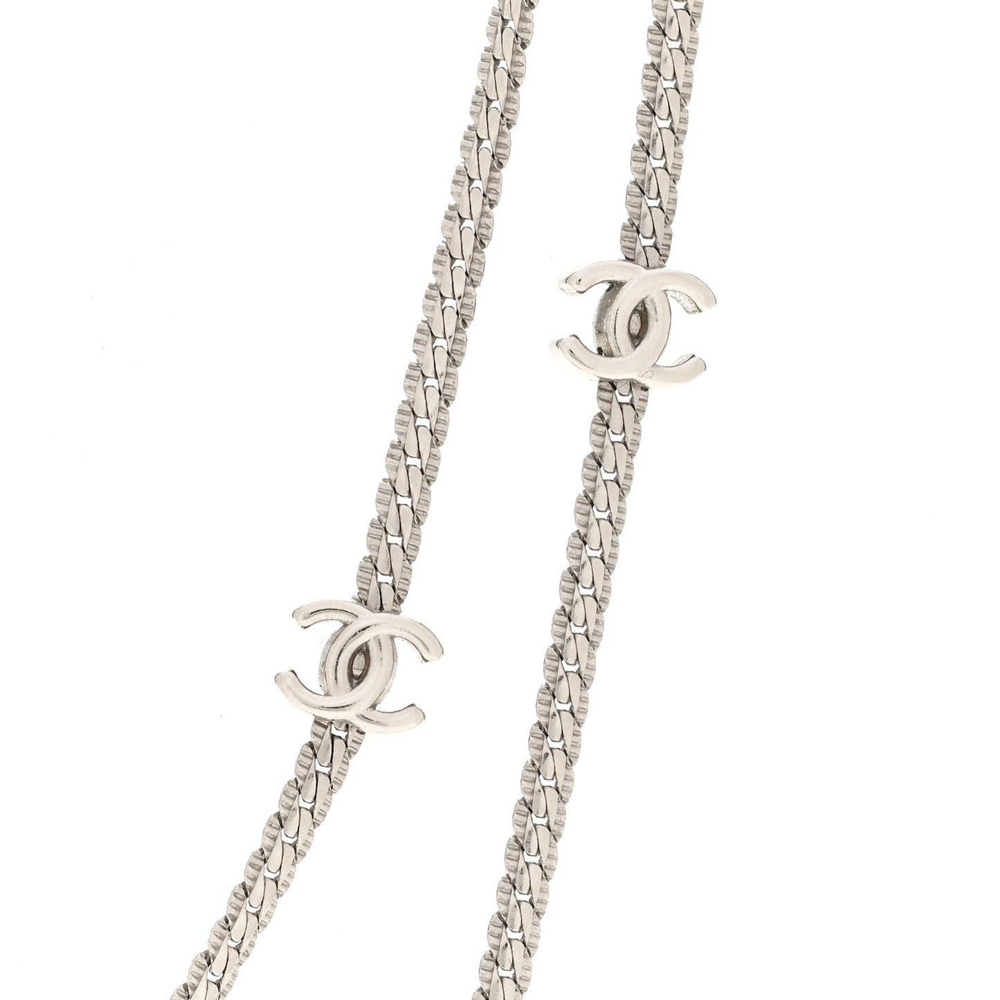 Metal CC Long Chain Necklace Silver