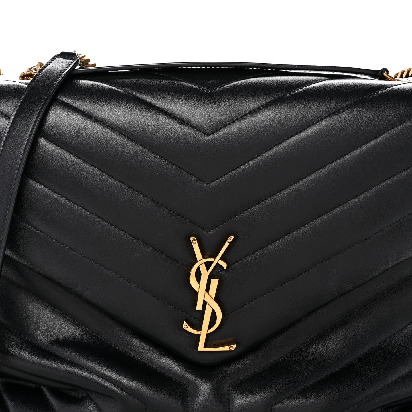 Calfskin Y Quilted Monogram Large Loulou Chain Satchel Black