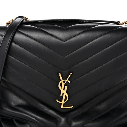 Calfskin Y Quilted Monogram Large Loulou Chain Satchel Black