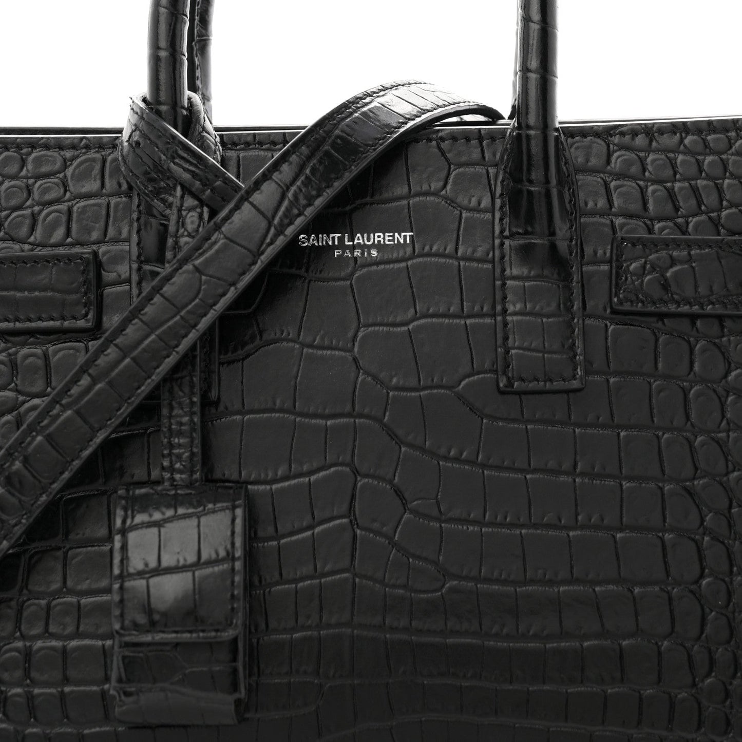 Calfskin Crocodile Embossed Nano Sac De Jour Black